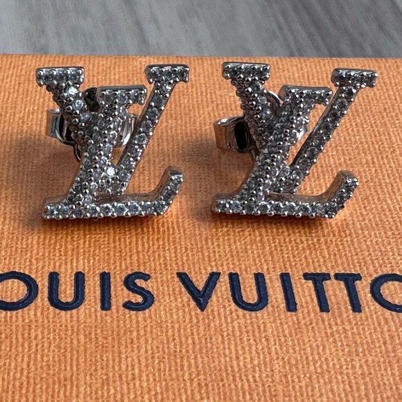 BNWOT Authentic Louis Vuitton LV Iconic Strass Stud Earrings Palladium Silver - Picture 8 of 12